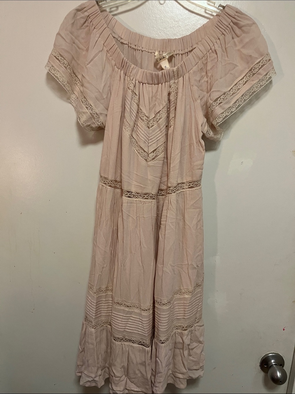Girls' Light Blush Boho Lace Tiered Dress